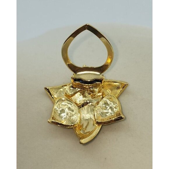Vintage Blue/Green/Yellow Enamel Gold Tone Flower Dress Scarf Clip Rhinestones - Picture 3 of 4